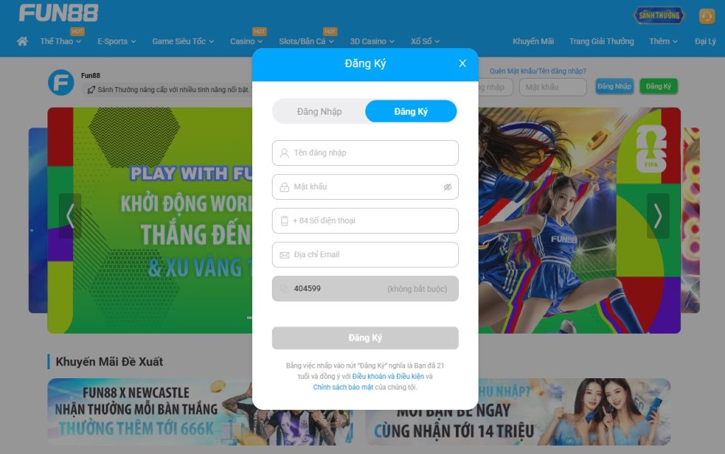 Hướng dẫn đăng ký fun88